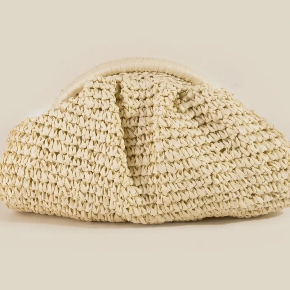 Spring/Summer/Wedding Woven Straw Clutch Bag in Cream